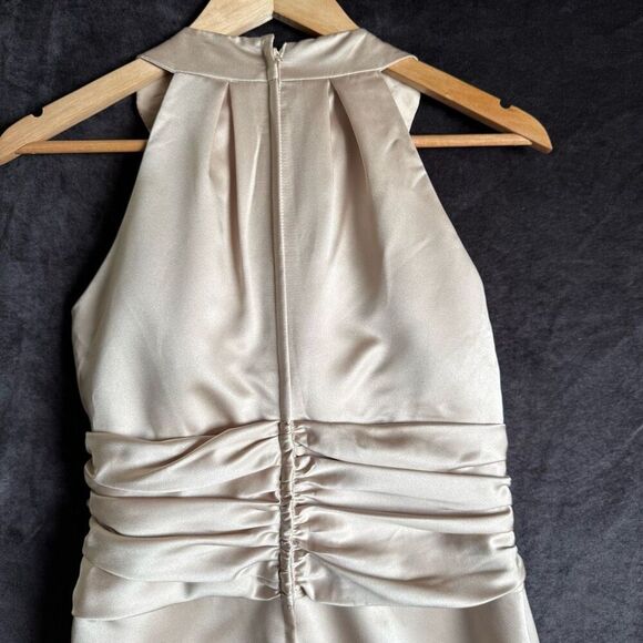 Davids Bridal Satin Halter Evening Dress Womens 8 Champagne Formal Bridal Party - Picture 9 of 16